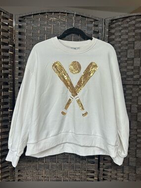 Queen of Sparkles baseball sweatshirt Small M L sequin  *has two spots